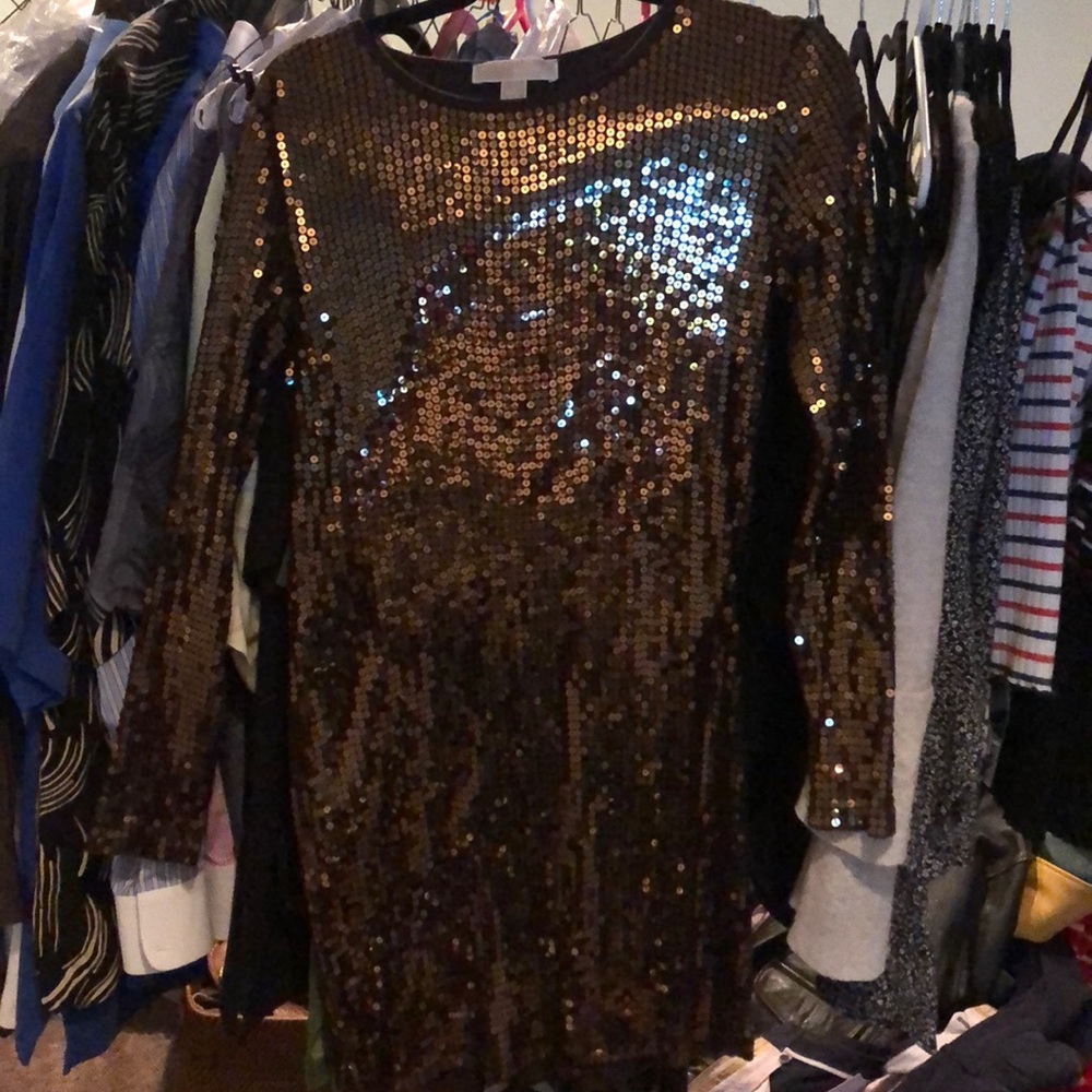 Michael Kors long sleeve brown sequin dress